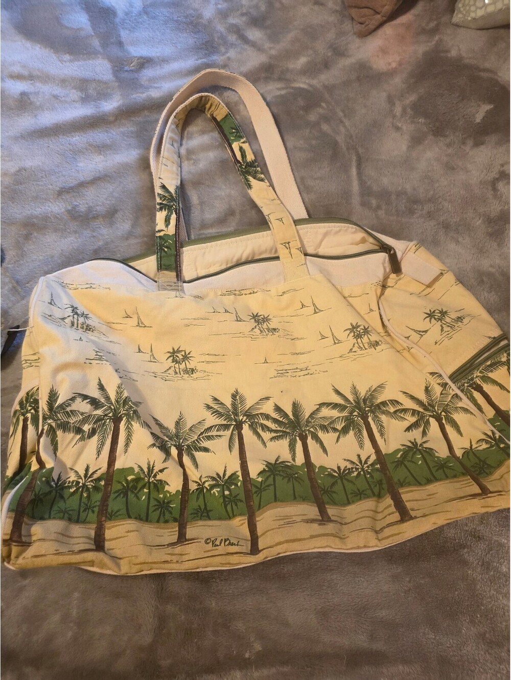Pat brent Tropical Print Canvas Tote Bag with Macrame Detail